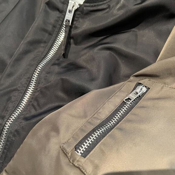 Tigha Zip Front Bomber Jacket in Black & Green - Picture 5 of 5